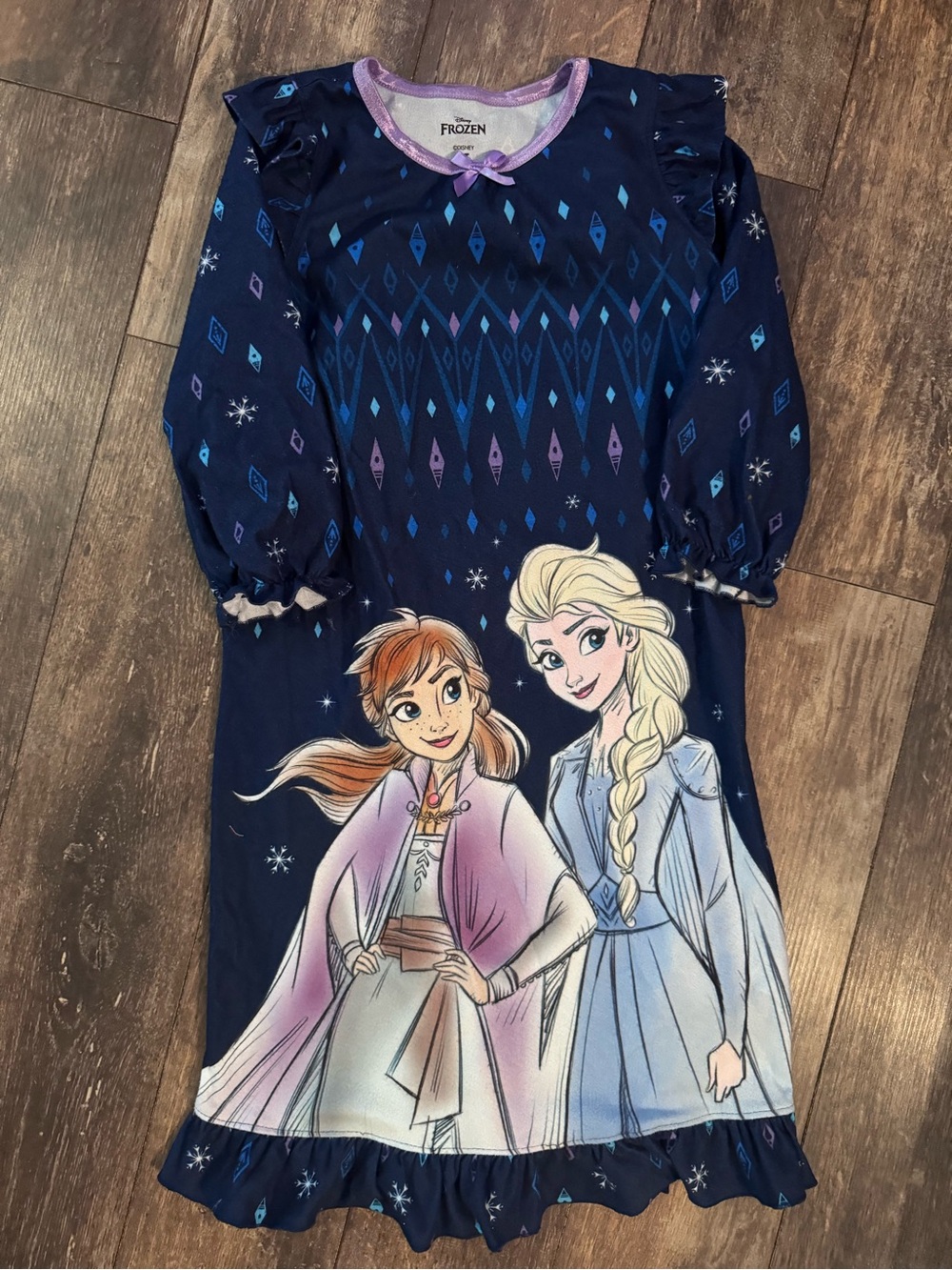 Disney Girls Navy Frozen Anna & Elsa Nightgown with Purple Trim